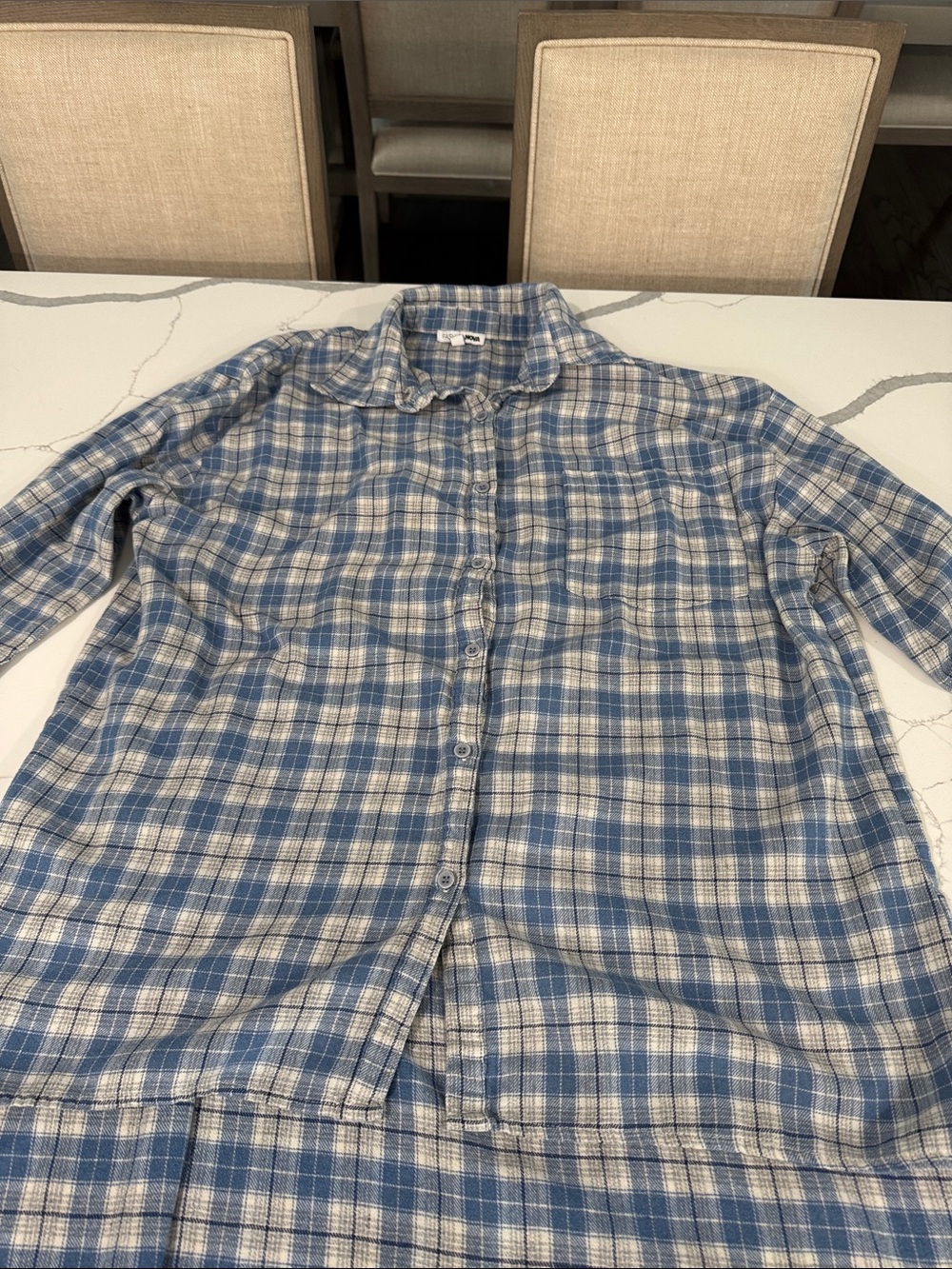 Fashion Nova Blue and White Plaid Button-Down Shirt